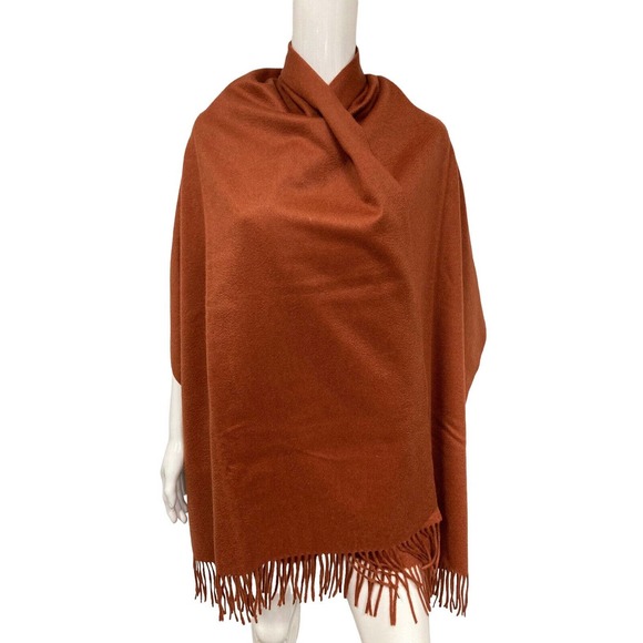 MaxMara Accessories - MAX MARA Rust Orange 100% Cashmere Fringe Shawl Scarf